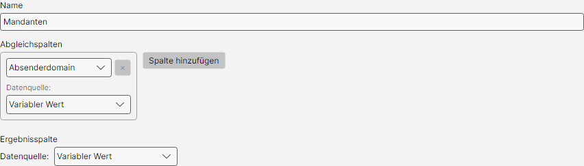 Name, Abgleichspalten und Ergebnisspalte