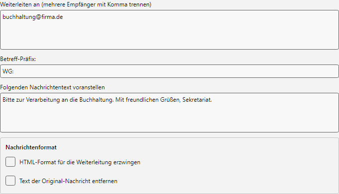 Empfänger und Begleittext