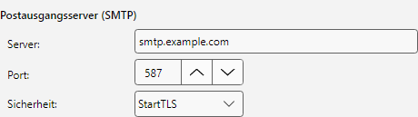 Postausgangsserver (SMTP) mit Server, Port und Sicherheit