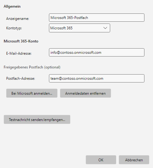 Konto-Editor im Microsoft-365-Modus