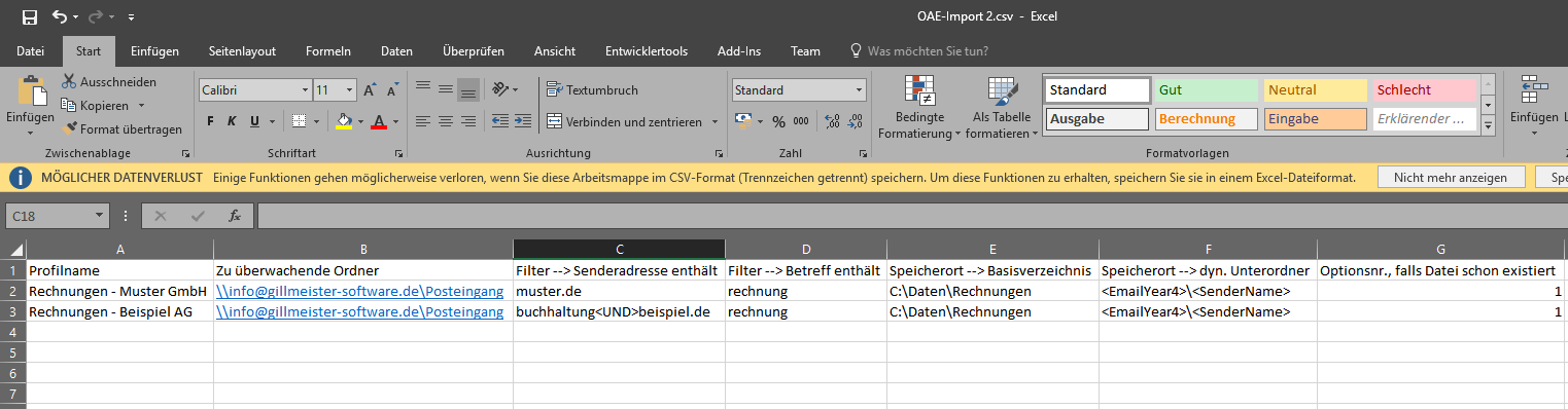 CSV-Export aus Excel
