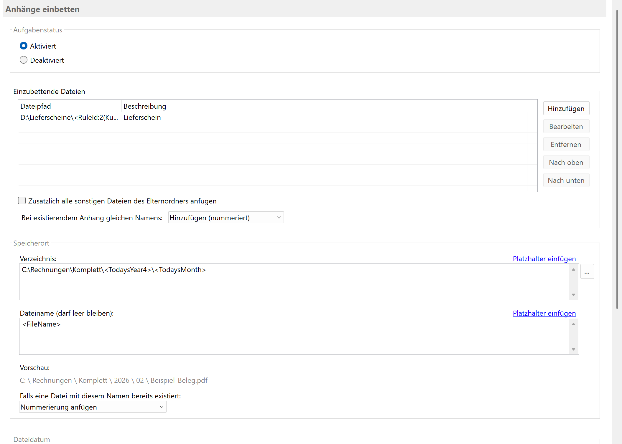 Aufgabe Anhänge einbetten