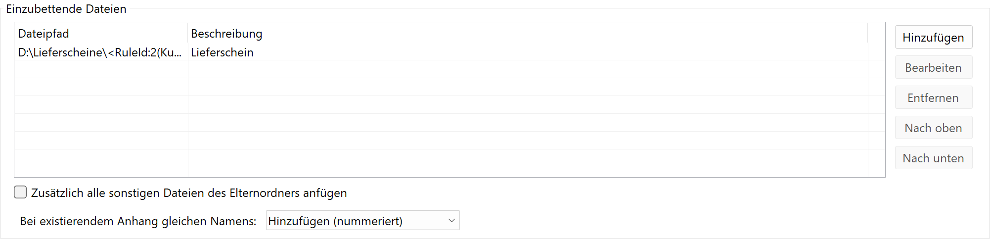 Einzubettende Dateien konfigurieren