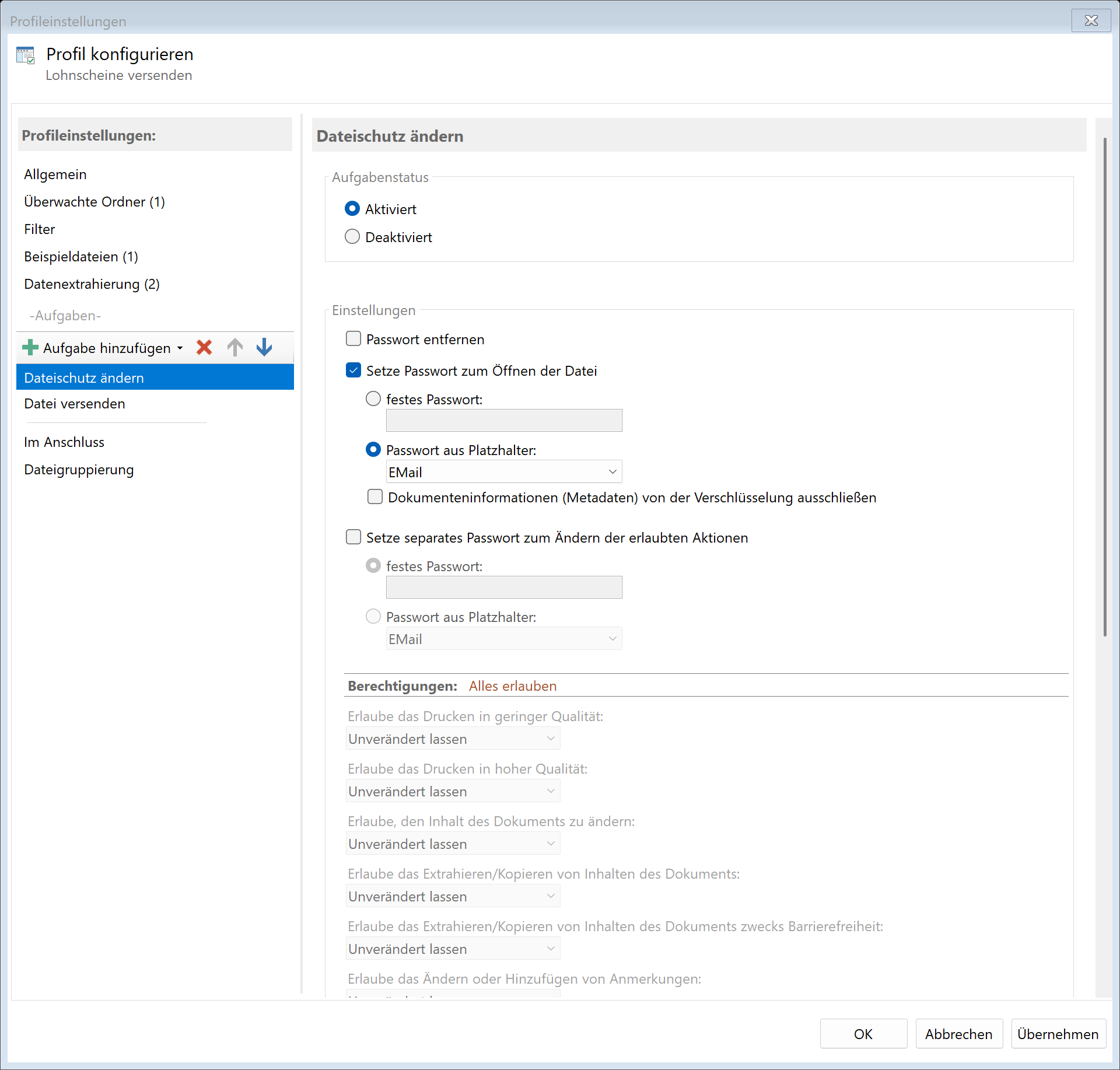 Aufgabe Dateischutz ändern
