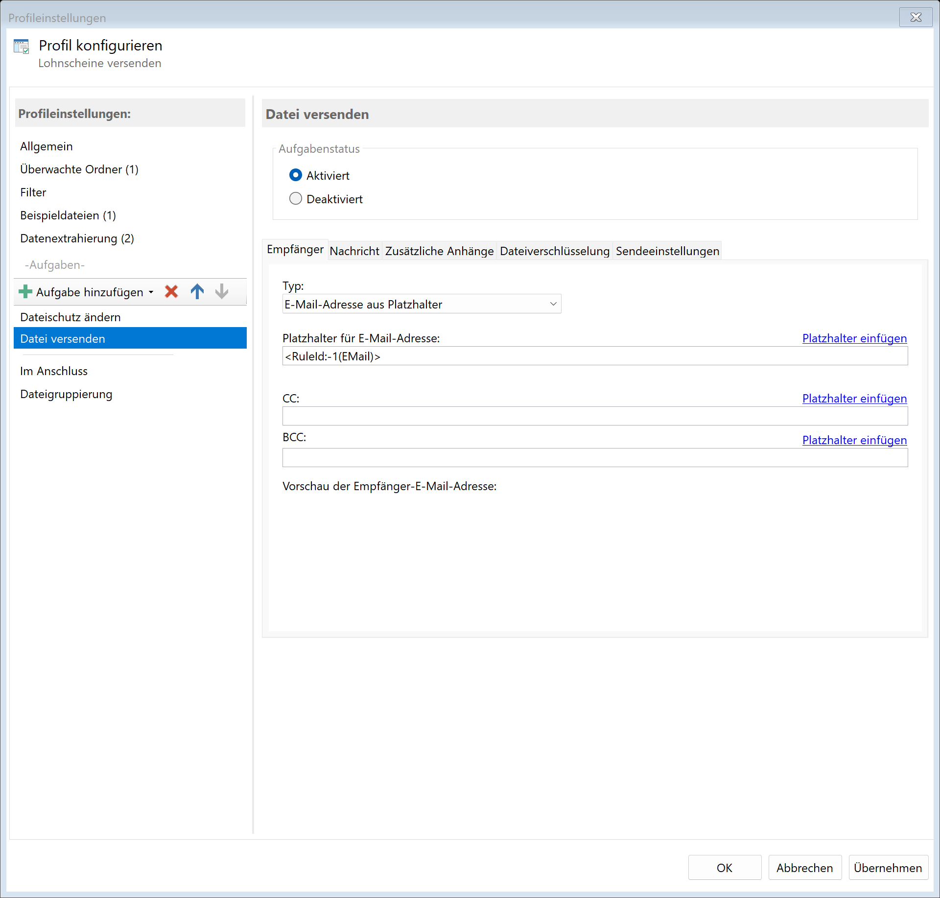 Aufgabe E-Mail versenden