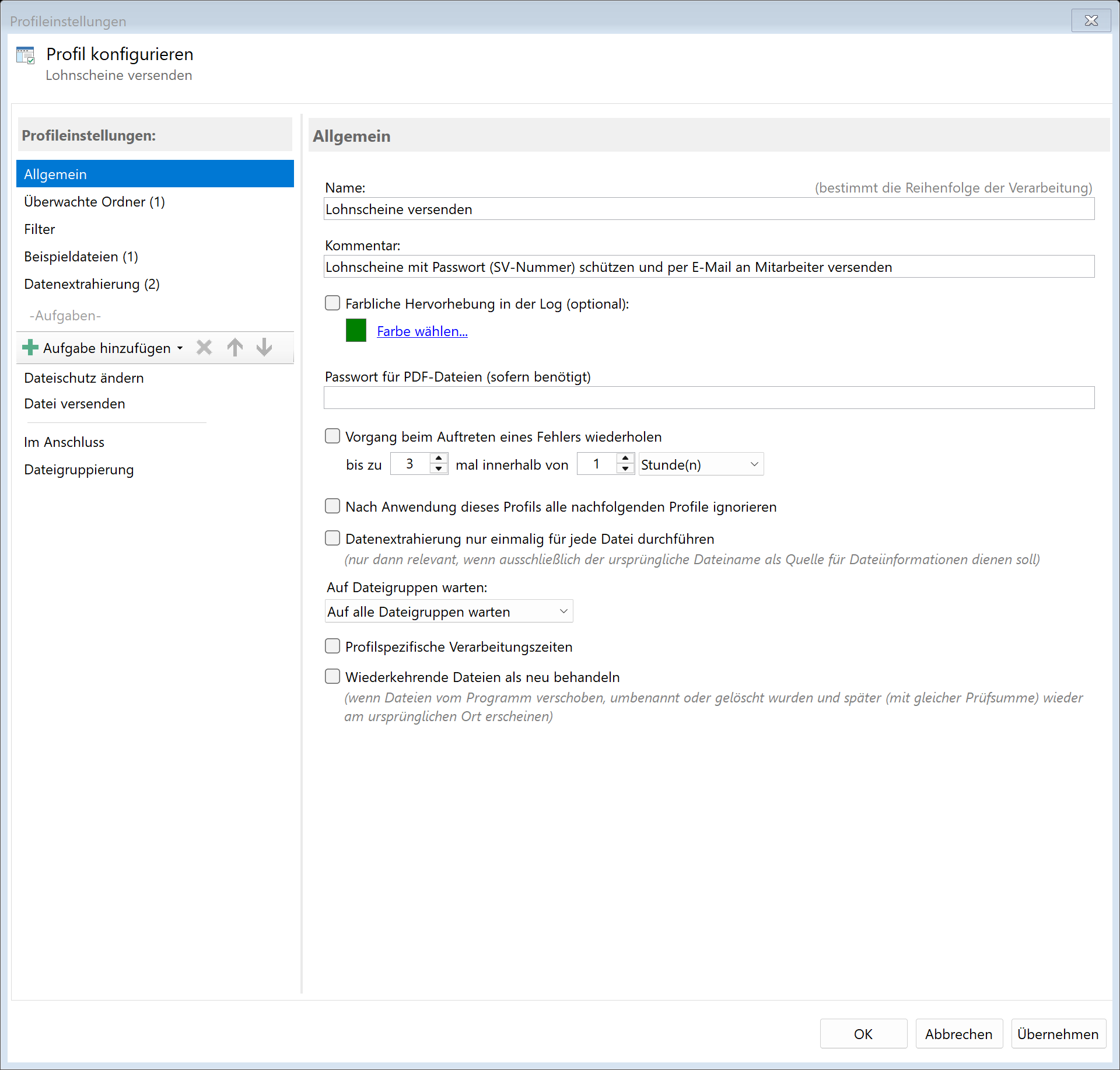Profil für Lohnscheine erstellen