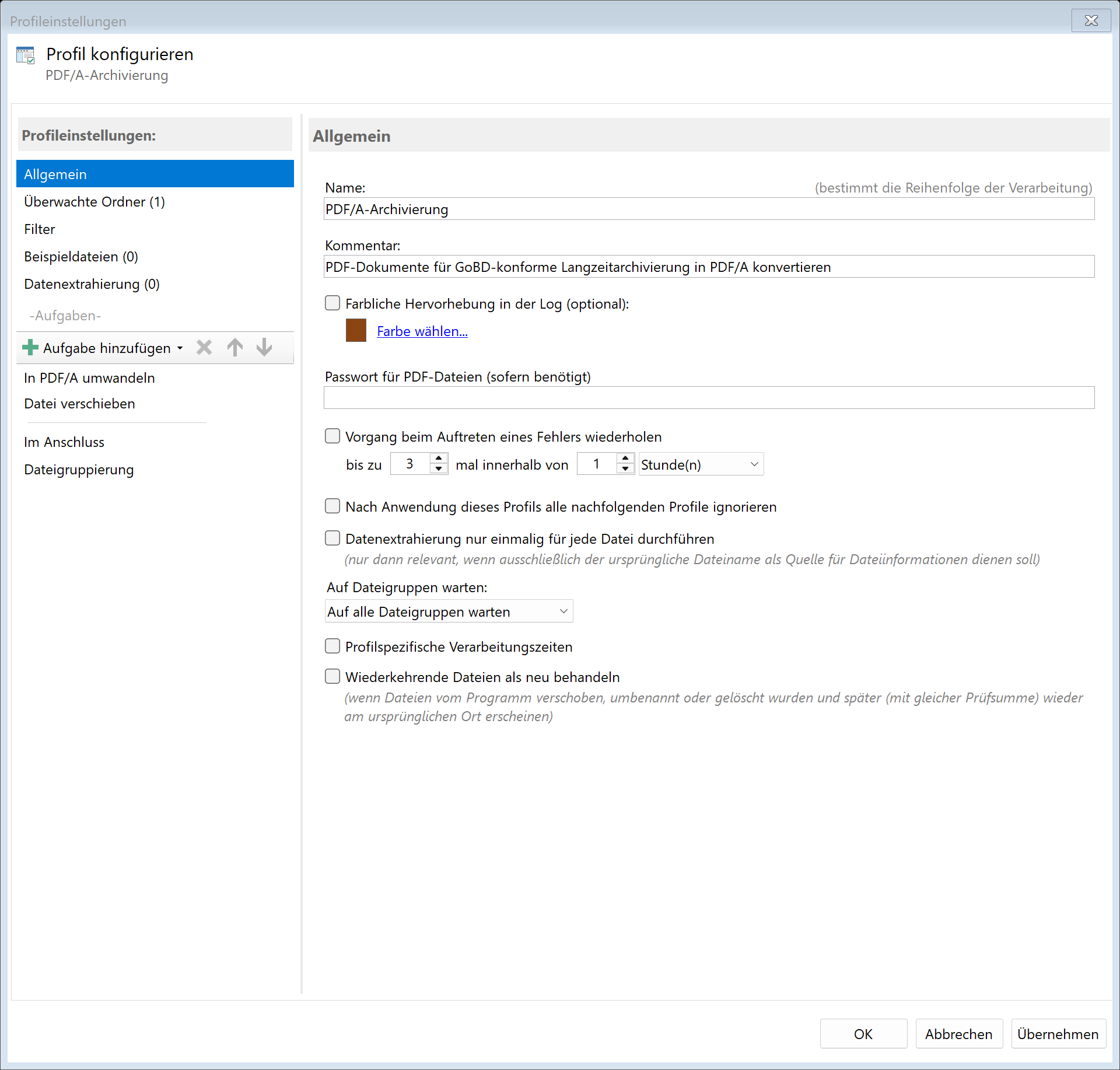 Profil PDF/A-Archivierung