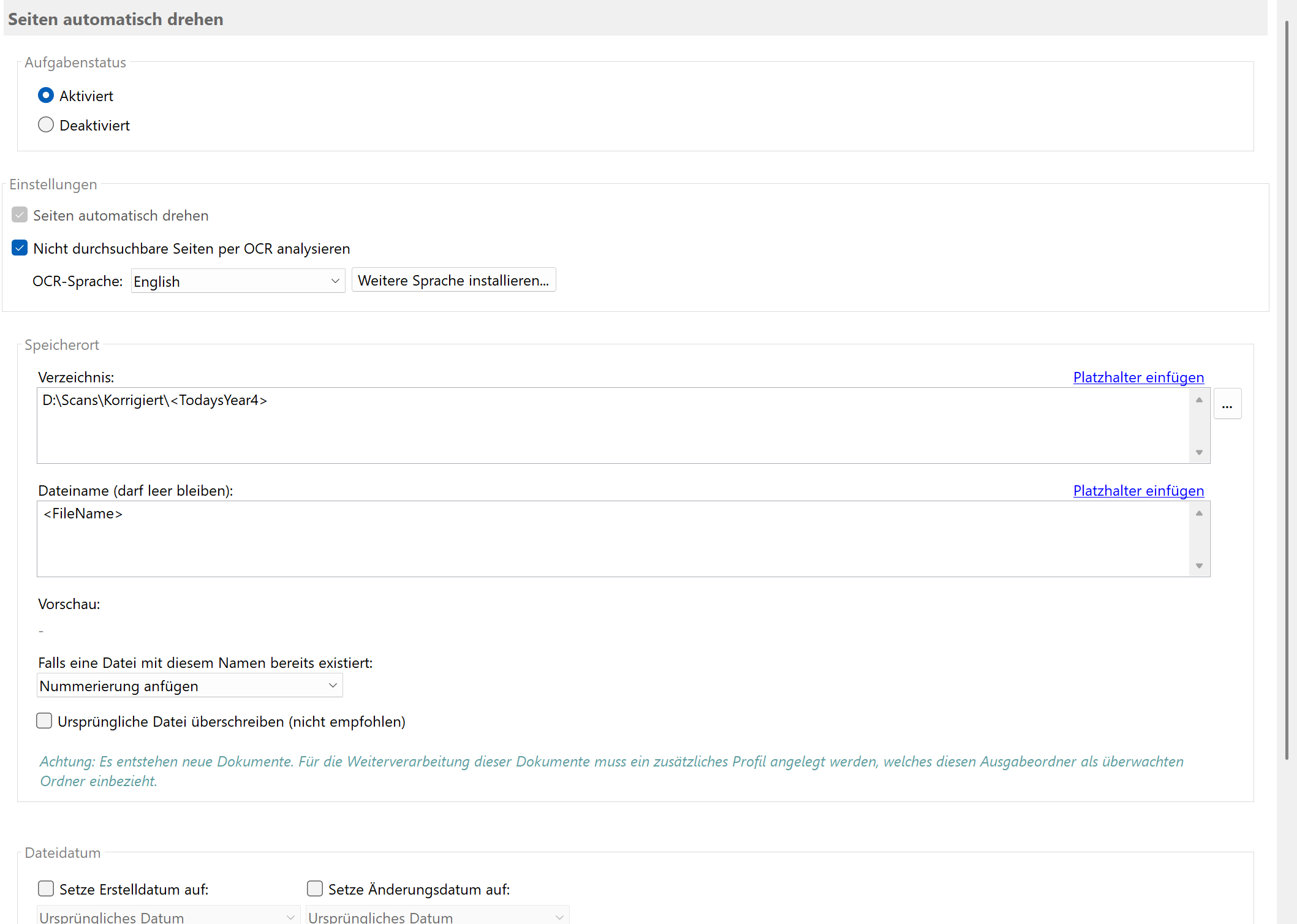 Aufgabe Seiten automatisch drehen