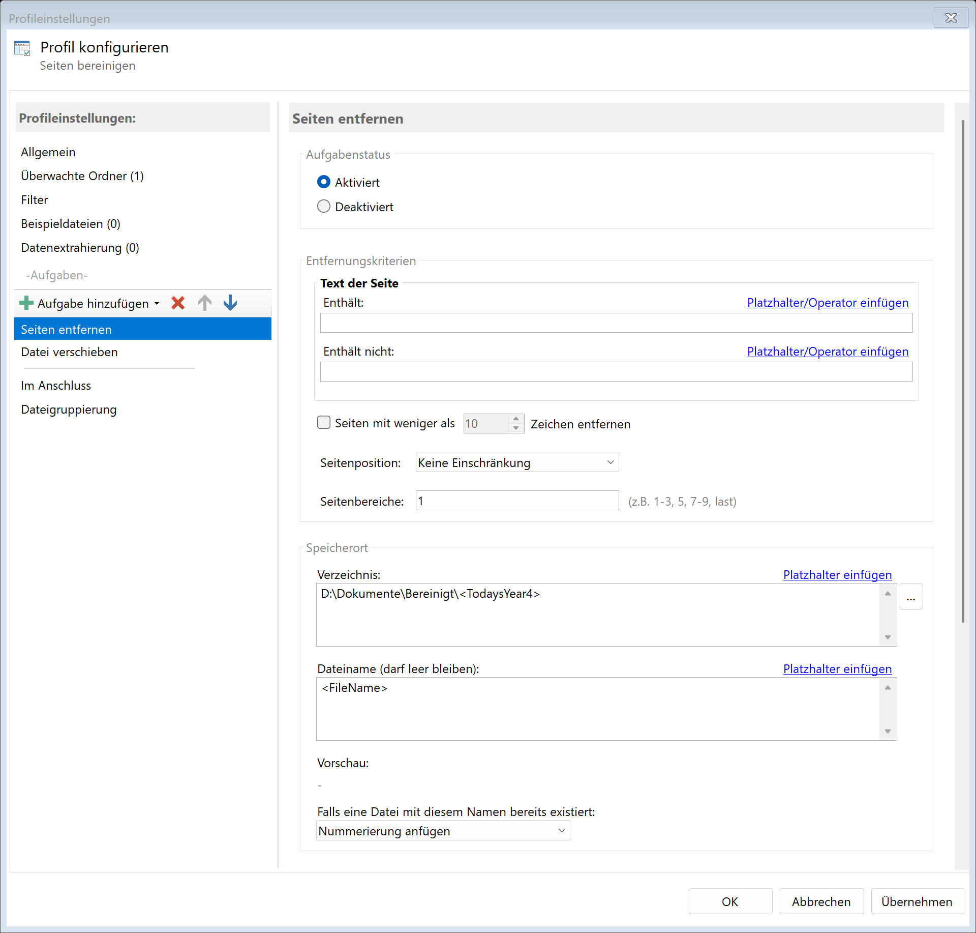 Aufgabe Seiten entfernen