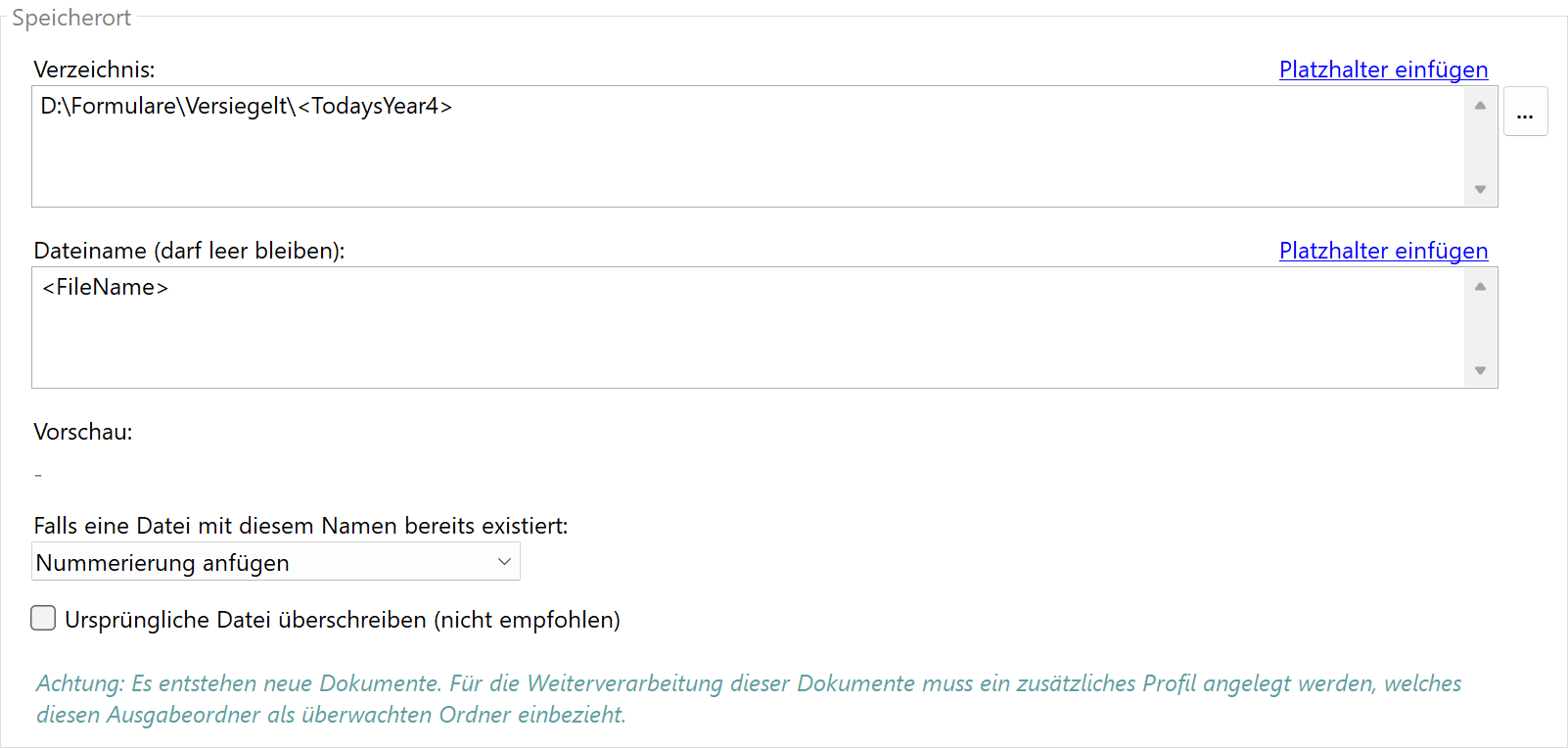 Speicherort für geglättete Dokumente