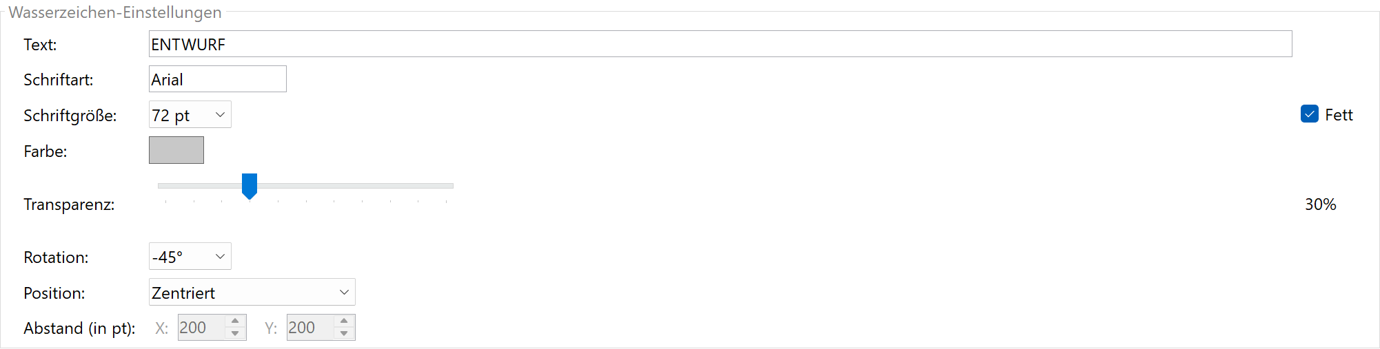 Wasserzeichen-Text konfigurieren