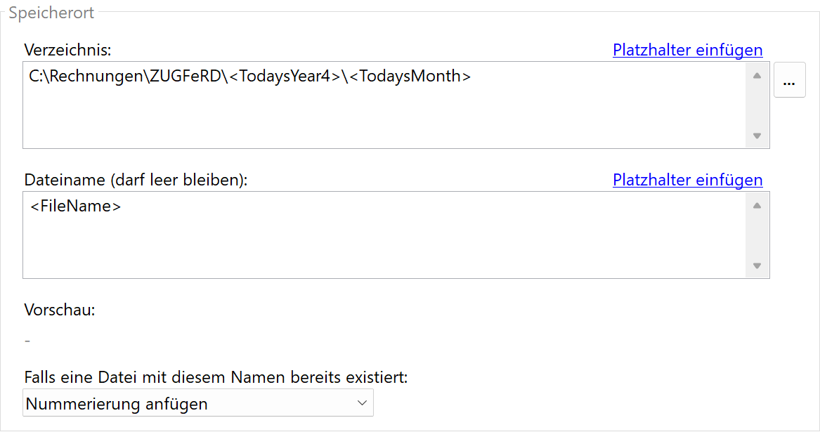 Speicherort festlegen
