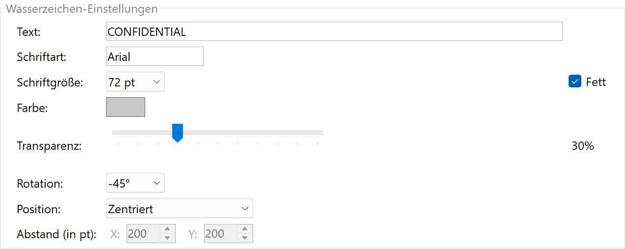 Wasserzeichen-Einstellungen