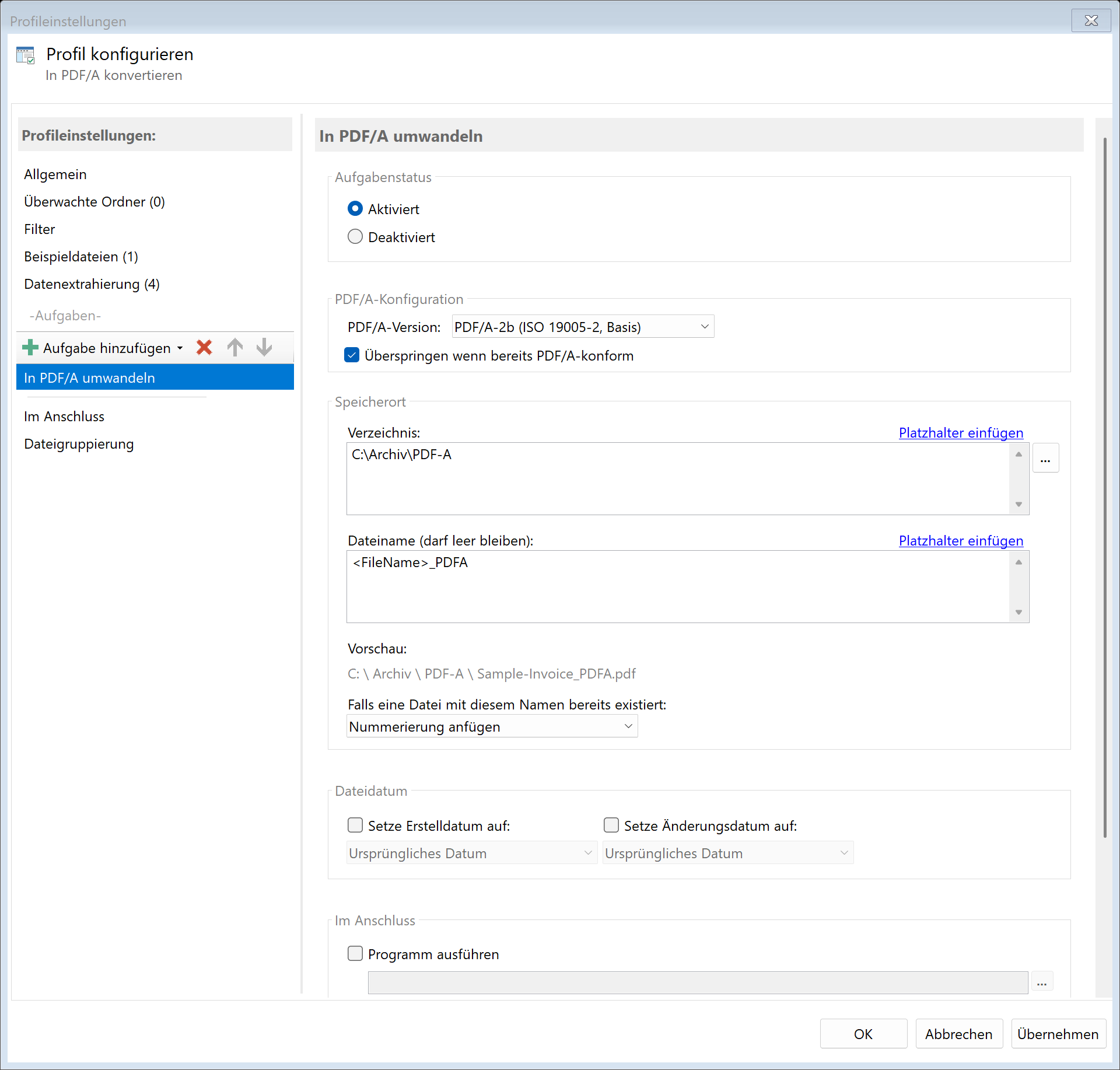 Aufgabe: In PDF/A konvertieren