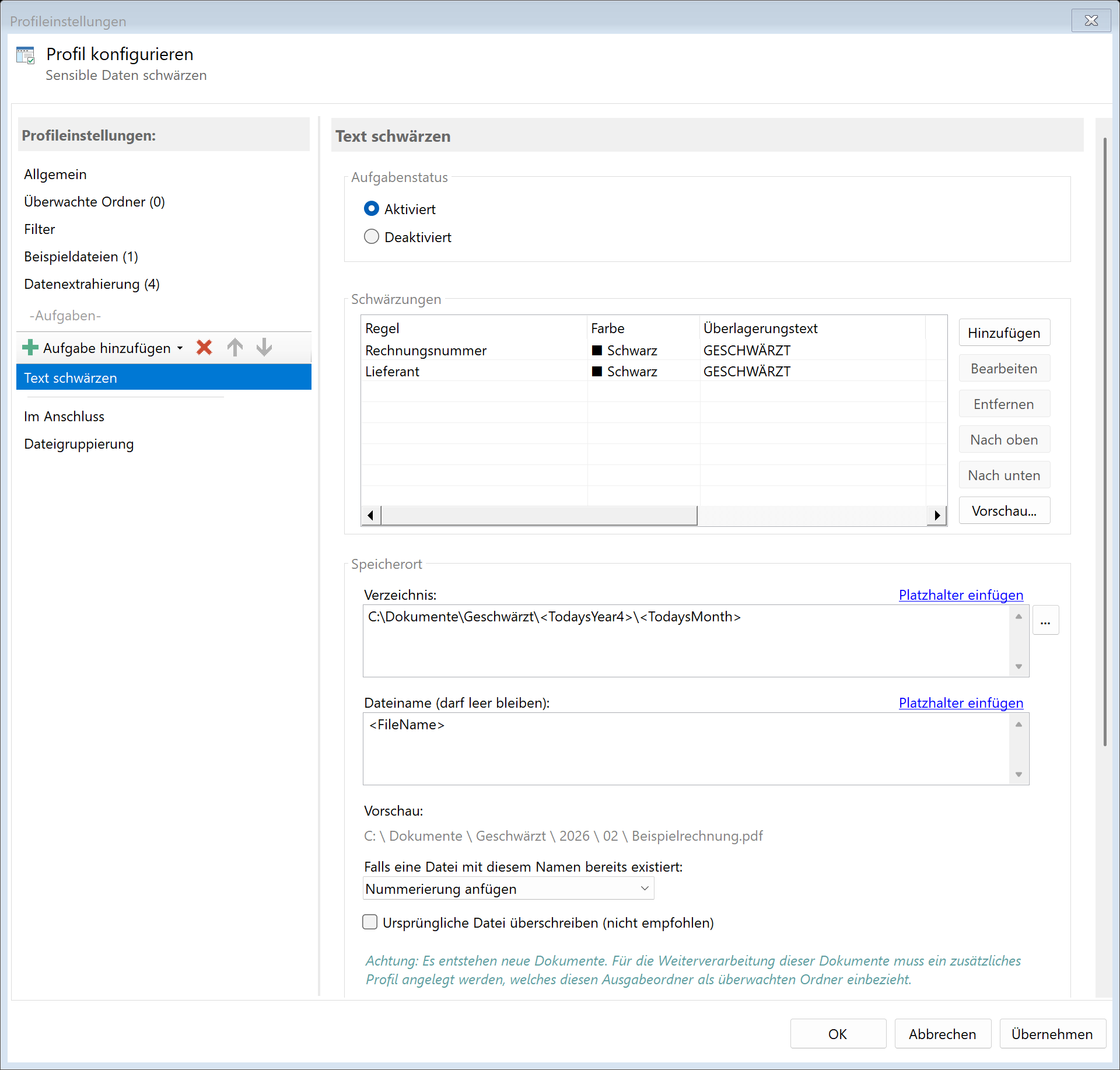Aufgabe: Text schwärzen