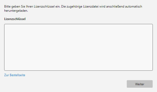 Registrierungsfenster mit Eingabefeld für den Lizenzschlüssel